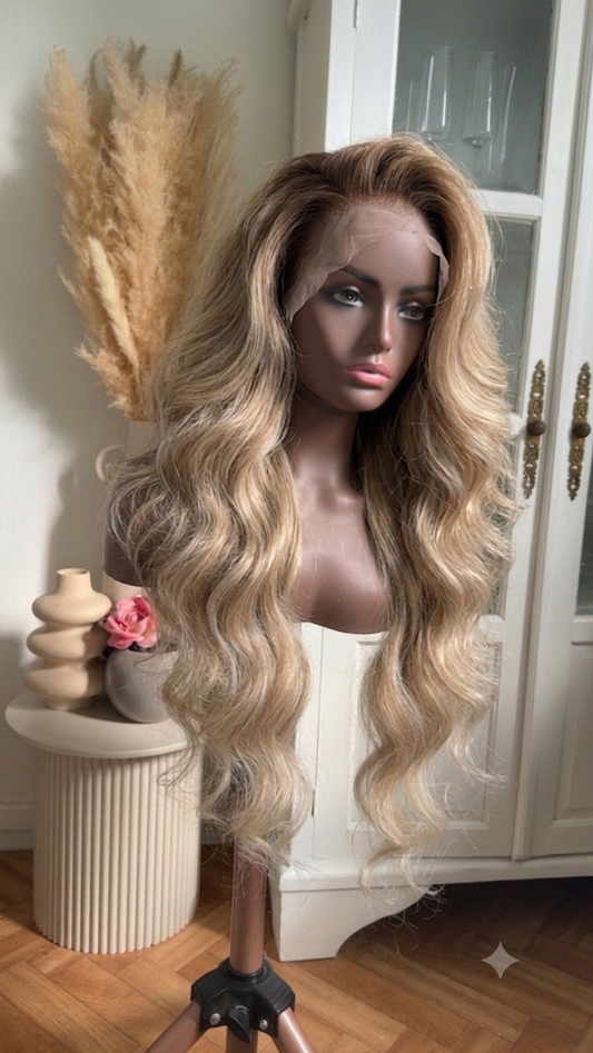 Perruque Lace Front Blend Hair Blonde Miel Cendrée Dégradée 30 Pouces